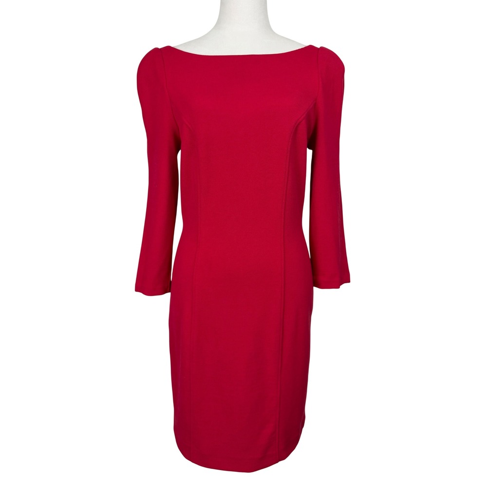 Diane von Furstenberg Women Dress 12 Red Boat Neck Scoop Back Exposed Zip Sheath